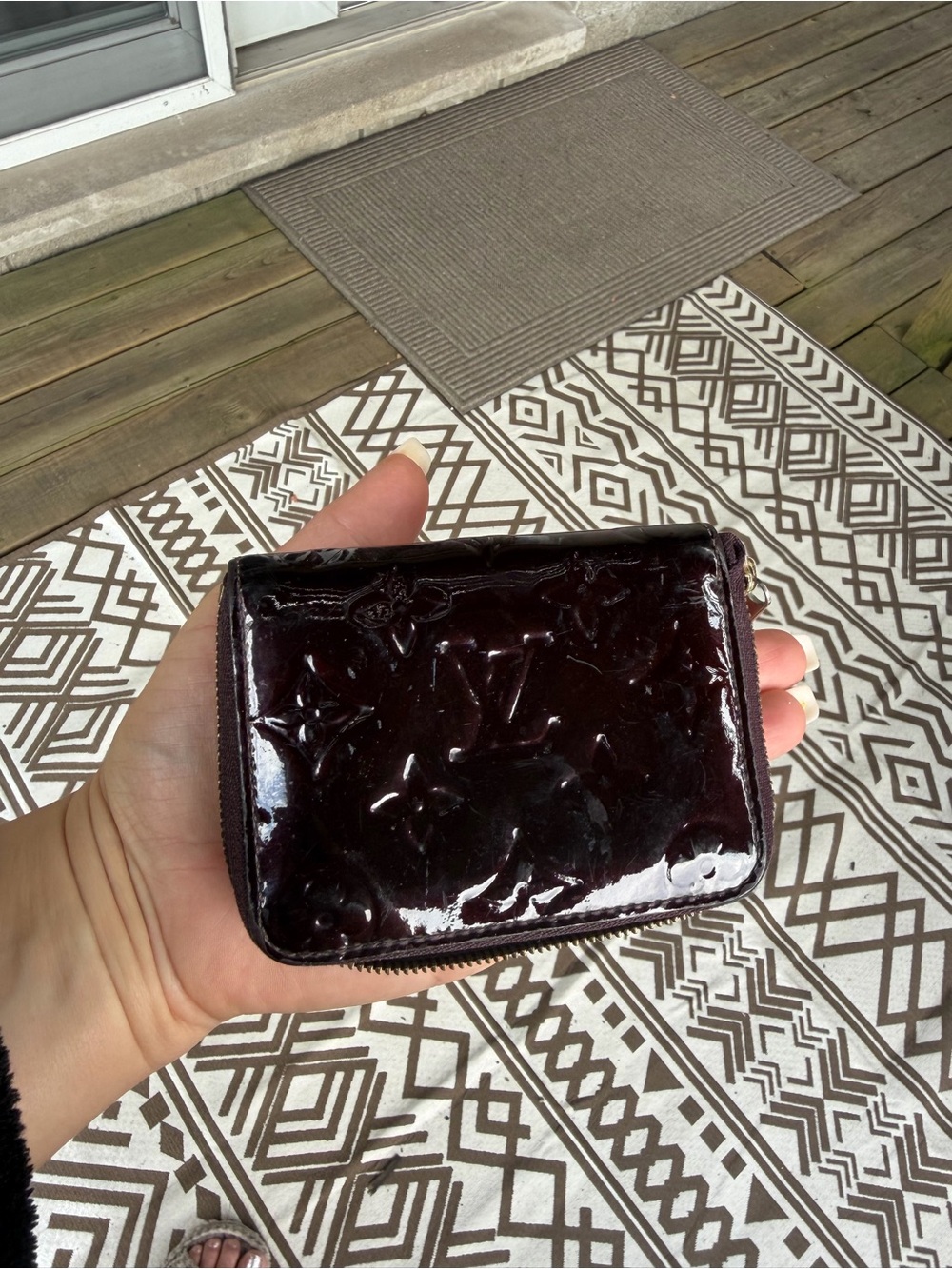 Louis Vuitton Patent Monogram Zip Wallet - Bordeaux with Gold Hardware